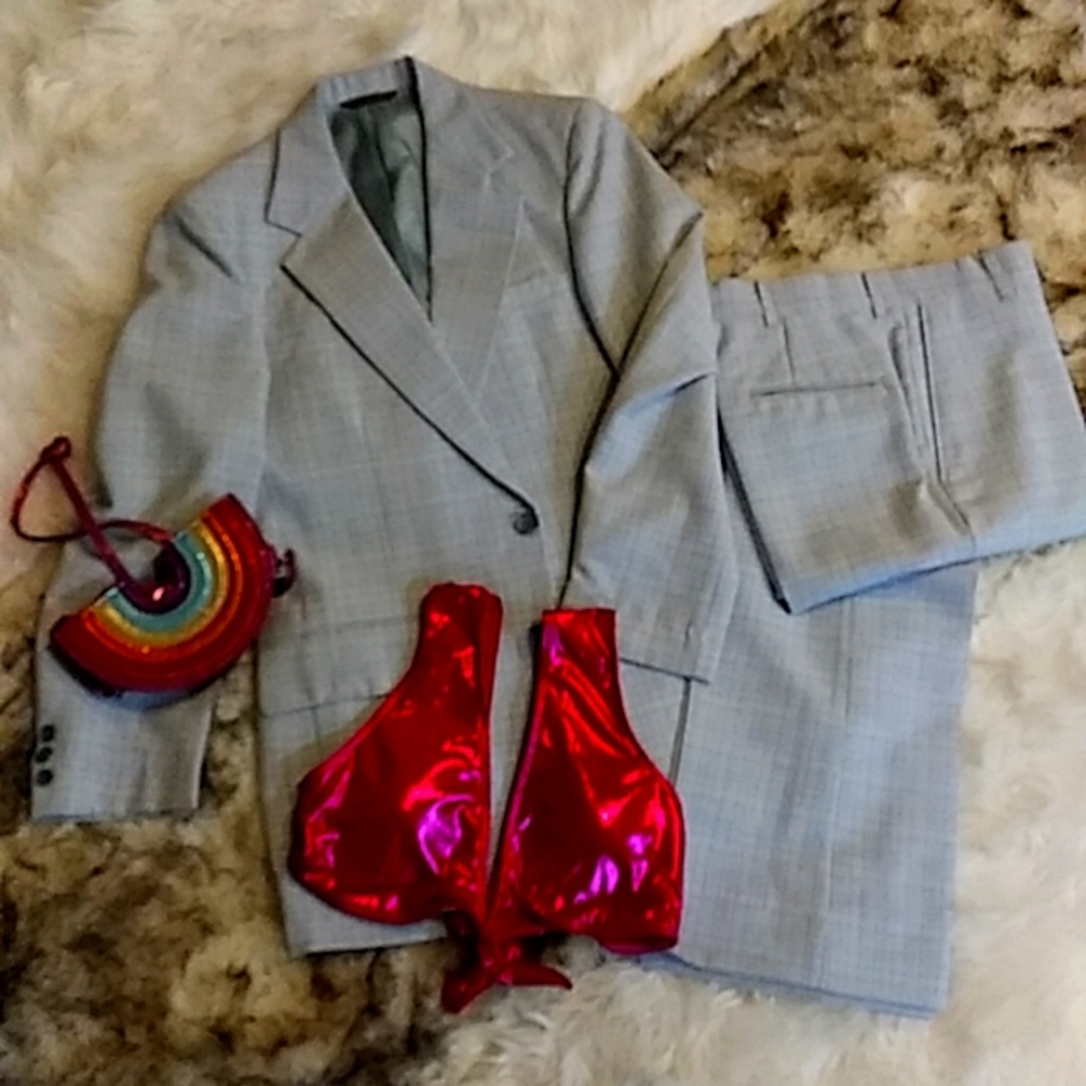"Palm Beach" 2-pc Tailored Blue Strip Mens Suit Size M. 3-Button. Big Boss